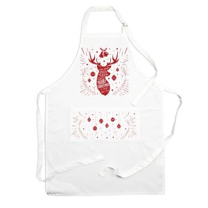 white polyester kitchen apron with a Christmas themed deer design