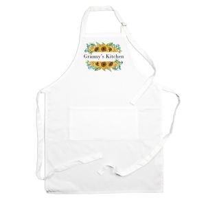 sunflower print kitchen apron with text reading 'Granny's Kitchen', for cooking and baking