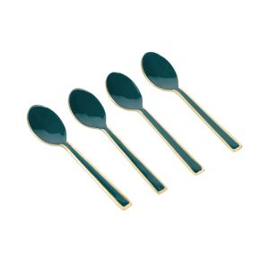 set of four green and gold teaspoons for serving with cakes and afternoon tea