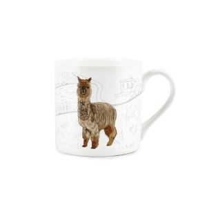 Country farm animal mug printed with a fluffy alpaca