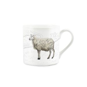 Large fine china mug printed with a sheep and countryside view