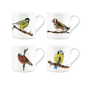 Purely Home Bone China British Birds Mugs by Rhiannon Chauncey - Set of 4