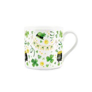 Large fine china mug with green Irish and st patricks day inspired motifs 
