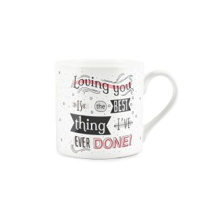 large white fine china valentine's mug with pink love design