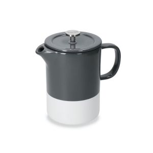a six cup ceramic coffee cafetiere with a half grey and half white design