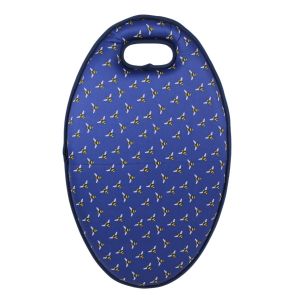 Navy blue ultra gardening kneeler with a bumblebees print.