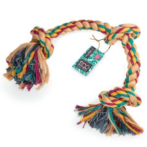 Large multi-coloured jute rope toy with 3 knots