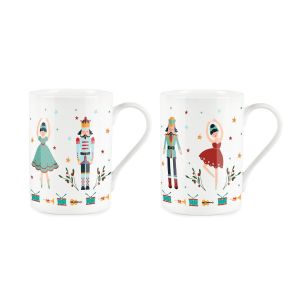 Set of fine china mugs with different coloured nutcracker and ballerina print