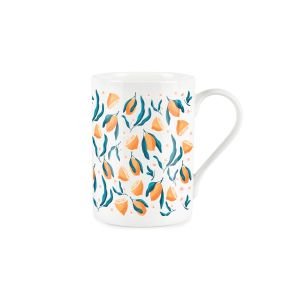 pretty bone china mug with fruit themed oranges pattern