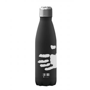 Black metal water bottle that changes to white when its touched