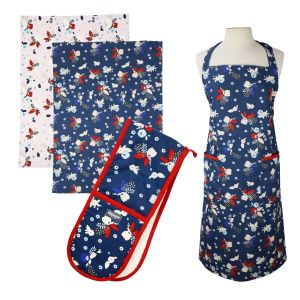 Dexam Bloom Indigo Apron, Tea Towels & Double Oven Glove Set