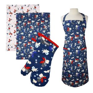 Dexam Bloom Indigo Apron, Tea Towels & Oven Gauntlet Set