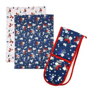 Dexam Bloom Indigo Tea Towels & Double Oven Glove Set