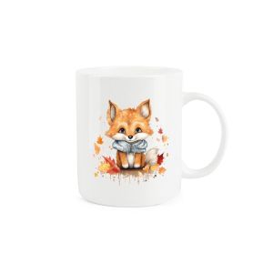 fox mug with autumn leaves
