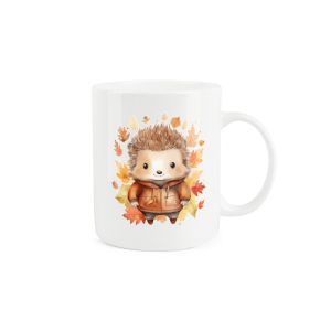 autumn leaves and hedgehog on a mug
