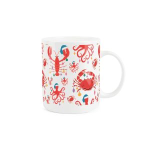 novelty bone china christmas mug decorated with red sea creatures