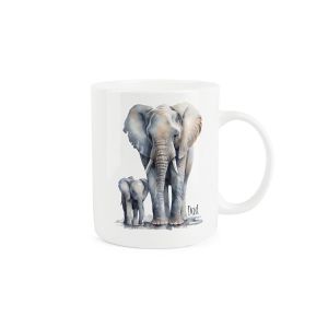 a bone china mug for dads, with a dad and calf elephant