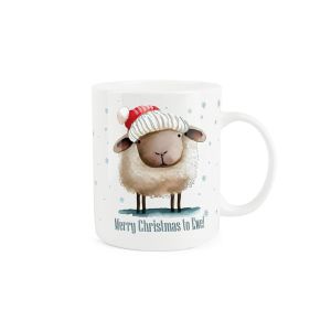 novelty white bone china christmas mug with a sheep design