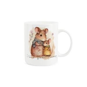 White bone china mug with cute mice illustration and text I love you Mummy