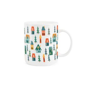 bone china mug with a festive Christmas tree & house design