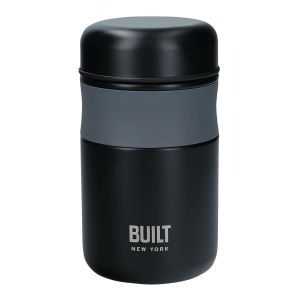 Black coloured food flask for on the go hot food