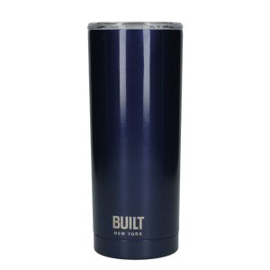 Midnight blue eco-friendly metal travel mug with plastic lid