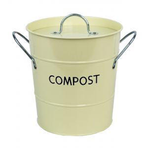 Metal compost pail with cream colouring & handles