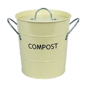 Metal compost pail with cream colouring & handles