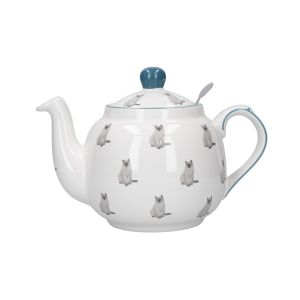 Cat printedteapot with hand-painted details and removable filter for loose leaf tea