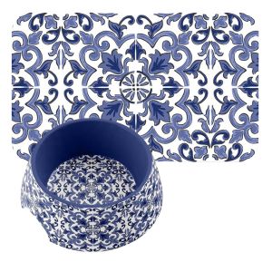 Canyon Clay Indigo Melamine Medium Pet Bowl & Placemat Set