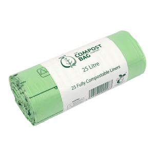 Roll of 25 litre compostable bin liners, in a pack of 25
