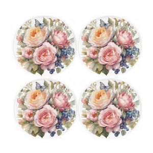Purely Home Butterfly Bouquet Round Ceramic Coasters
