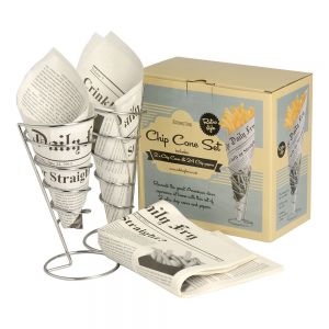 Stainless Steel Chip and Cone Serving Set - 2 x Cones & 24 Papers