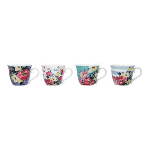 Floral and nautical striped printed espresso cups with detailed handles