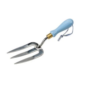 Stainless steel hand fork with a light blue painted certified hardwood handle from Burgon & Ball's Collectors range.