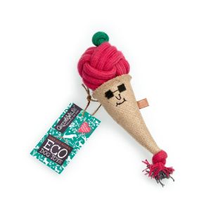 Ice-cream shaped dog chew toy, made from a mix of jute fibre and jute rope.