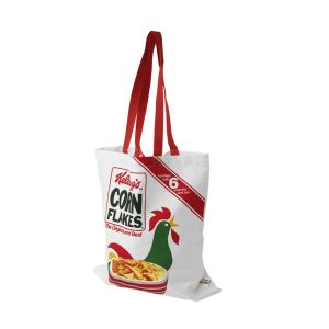 white and red vintage cornflakes tote bag