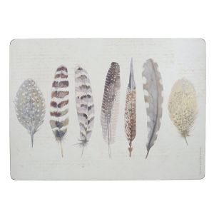 set of four large premium placemats with a pretty feather print, cork backed and heat resistant