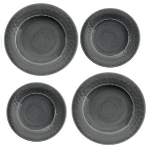 Crackle Grey Melamine Dinner & Side Plate Set