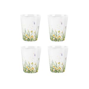 Set of 4 ceramic egg cups with a daffodils and butterflies spring themed print.