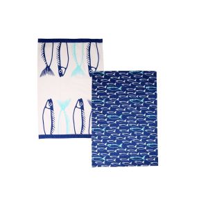 Dexam Fish Set of 2 Tea Towels - Marine Blue