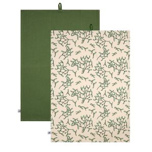green and mistletoe print cotton tea towels for your kitchen