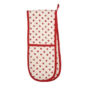 red star print oven glove with thick filling to protect hands