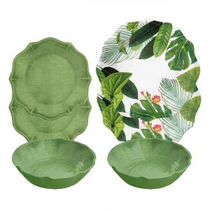 Amazon Green & Floral Melamine Dinnerware Set