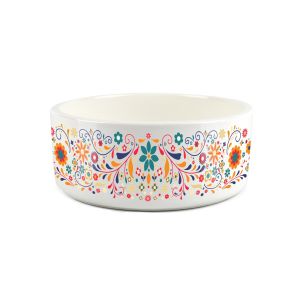 Purely Home Large Ceramic Mexican Floral Pet Food Bowl