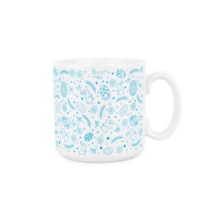 Large white 400ml ceramic mug featuring an Easter themed line art design in blue.