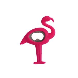 Pink tropical bird flamingo shaped bottle opener made from silicone and steel.