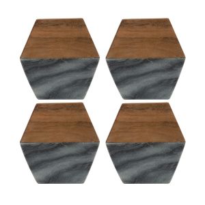 Rayware Elements Black Marble & Acacia Wood Hexagon Coasters Set