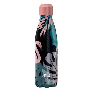 Reusable water bottle with flamingo design