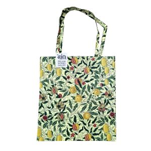 a William Morris fruit design cotton tote bag with acrylic coating